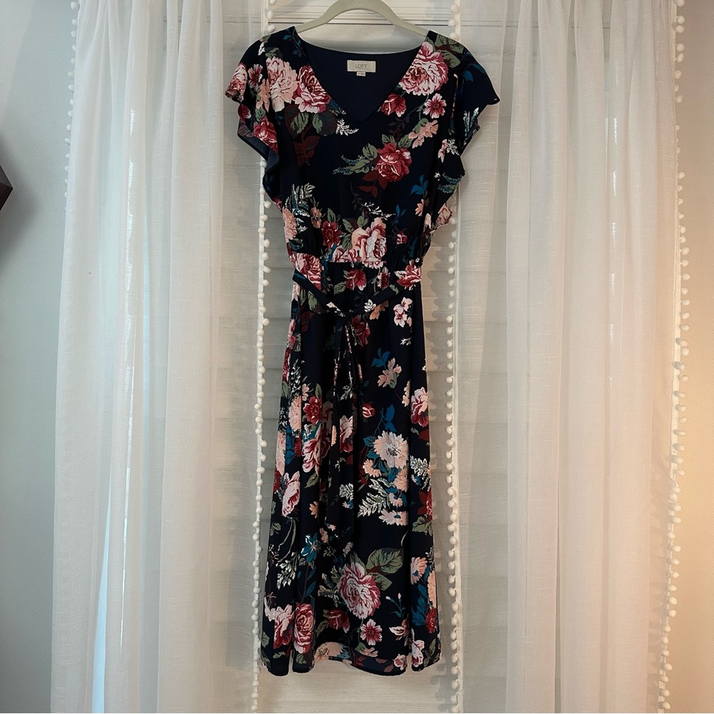 LOFT Flutter Sleeve Dress w/ Belt